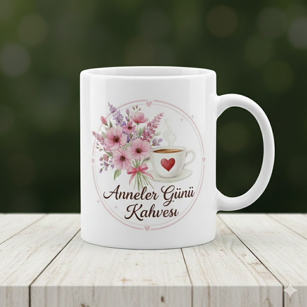 Anneler Günü Kahvesi Temalı Çiçekli Kişiye Özel Seramik Kupa Bardak